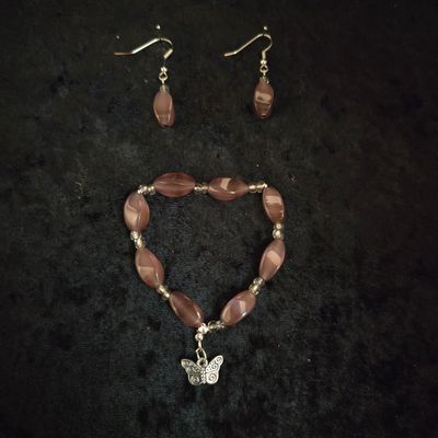 “Lavender Glow” Jewelry Set – Beaded Bracelet &amp; Matching Earrings