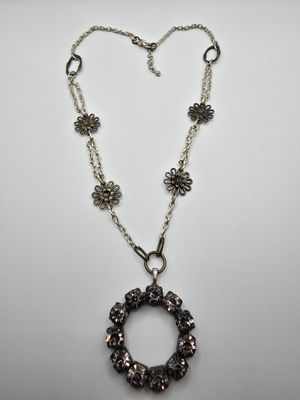 Vintage Bloom Necklace – Crystal Circle &amp; Silver Daisy Chain