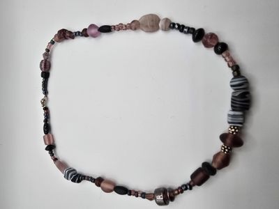Painted Stones Necklace – Mix of Purple, Zebra, &amp; Earth Tone Beads