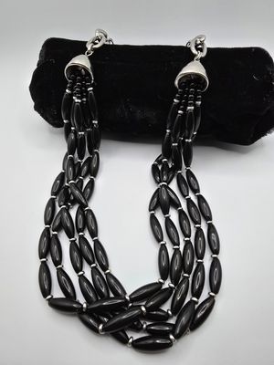 Moonlit Tides – Multi-Strand Black Bead Necklace