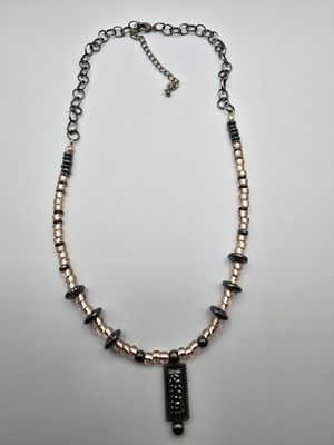 Luna Plates Necklace – Tribal Pewter &amp; Cream Metal Chain