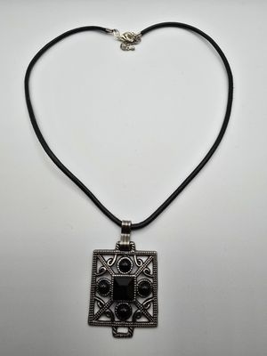 Onyx Talisman Pendant – Ornate Black Gem Necklace