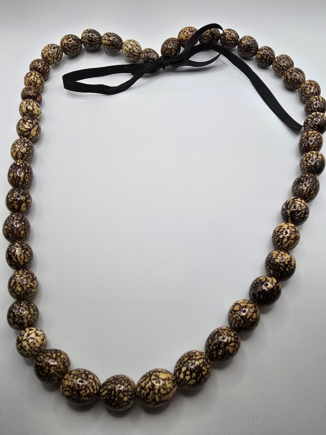 Earthgrain Ribbon Necklace – Speckled Beads on Black Ribbon