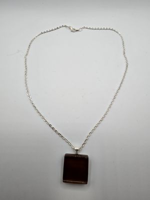 Smoky Square Necklace – Glass Pendant on Silver Chain