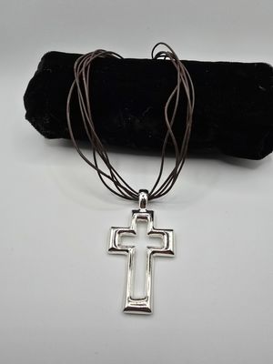 Sacred Hollow – Silver Cross & Cord Necklace