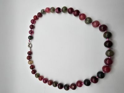 Orchard Necklace – Pink &amp; Olive Stones, Silver Clasp