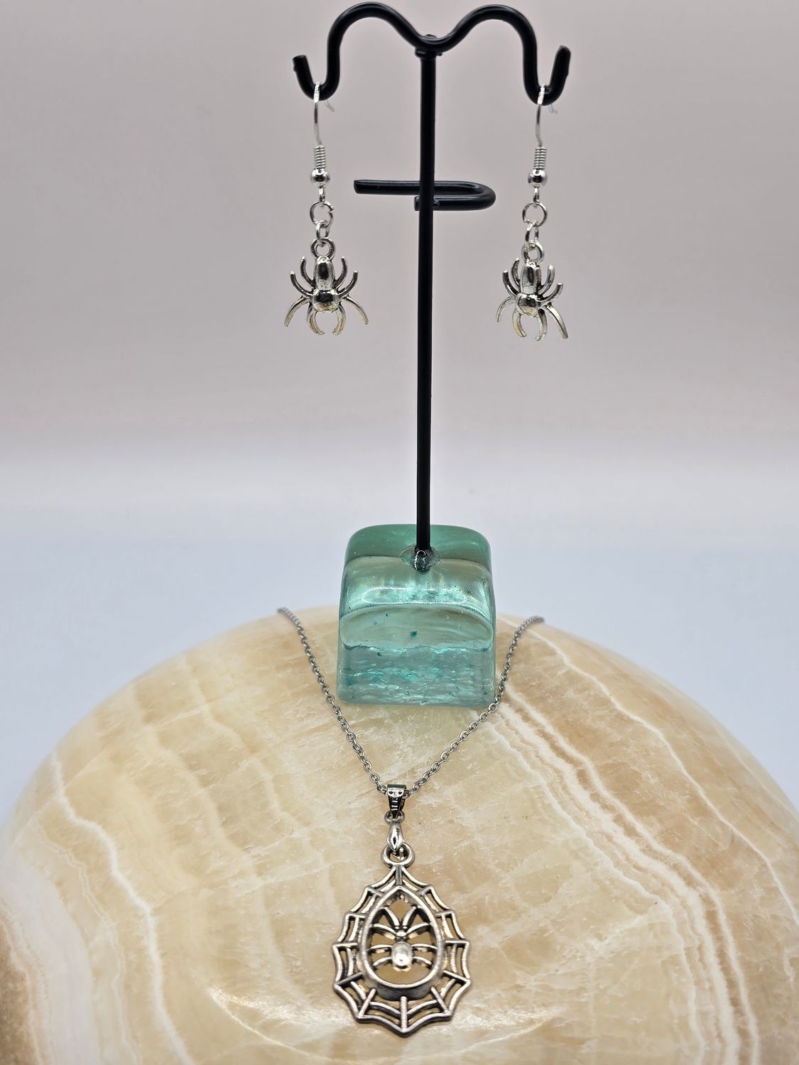 Webbed Intentions&quot; Spider Necklace &amp; Earring Set