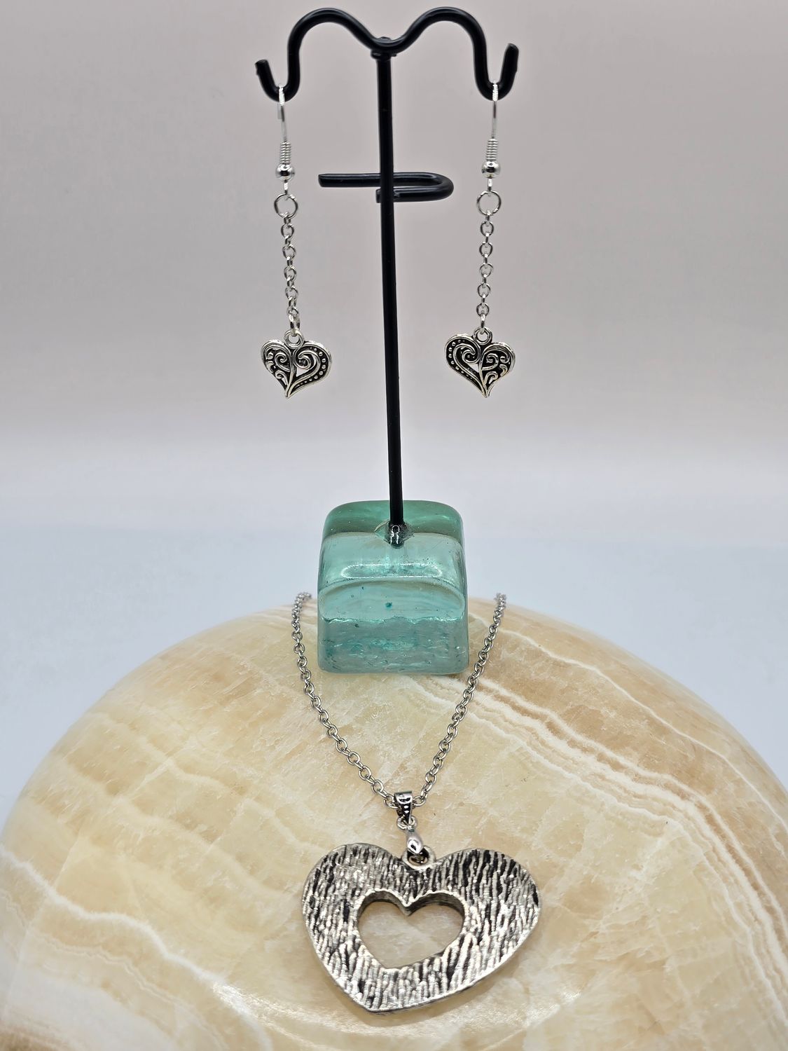 Hearts Entwined: Textured Silver Jewelry Set