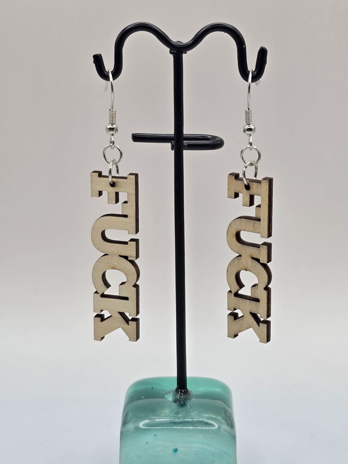 Incisive” Wooden ‘F-Bomb’ Earrings – Bold Cutout in Colored Wood