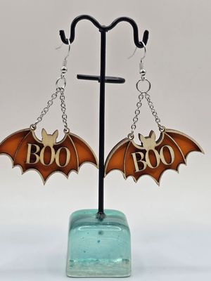 BOO!” Bat Earrings-Orange