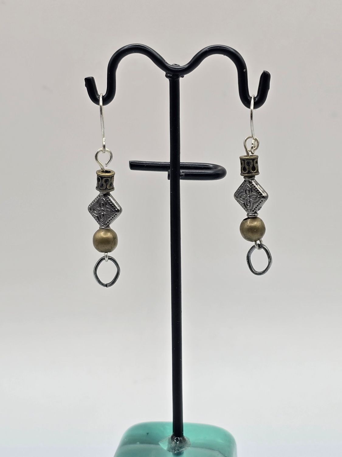 “Tara’s Totem” Artisan Earrings – Etched Metal &amp; Earthy Beads