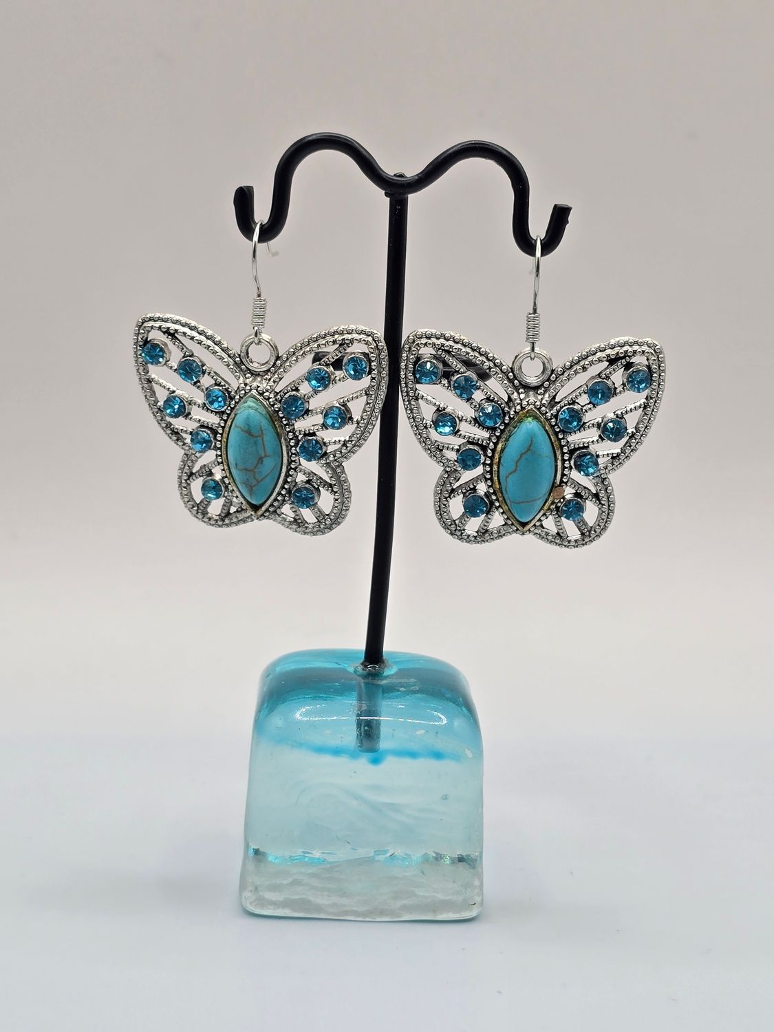 Butterfly Dreams” Statement Earrings – Turquoise-like &amp; Colored Crystal-like Wings