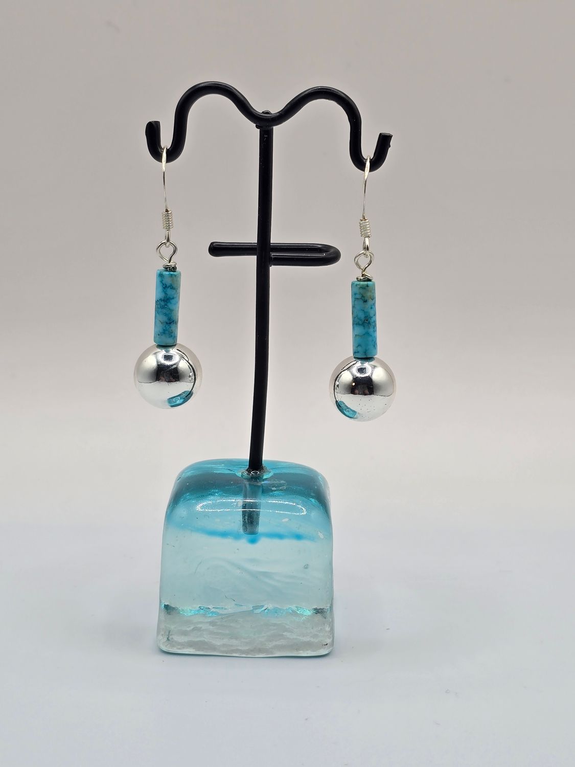“Modernity Defined” Earrings – Turquoise &amp; Silver Minimalist Drops