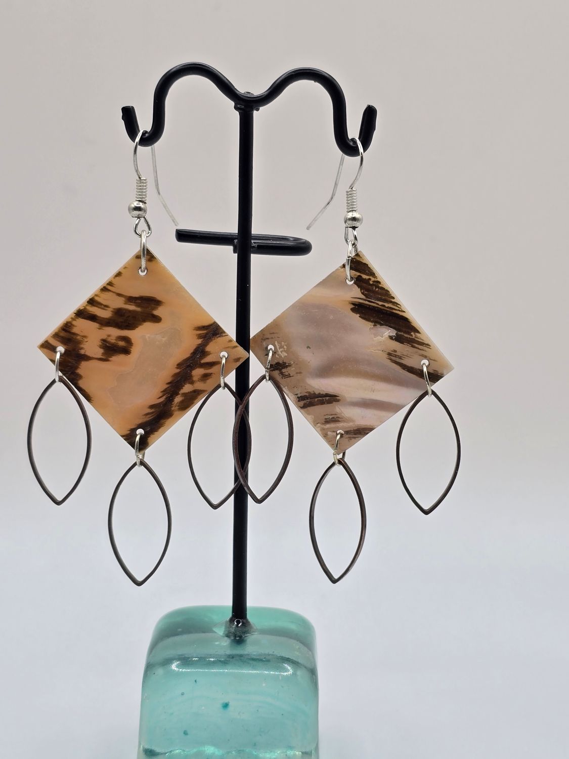 Lustrous Layer” Earrings-Mother of Pearl &amp; Brass Drops