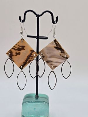 Lustrous Layer” Earrings-Mother of Pearl &amp; Brass Drops