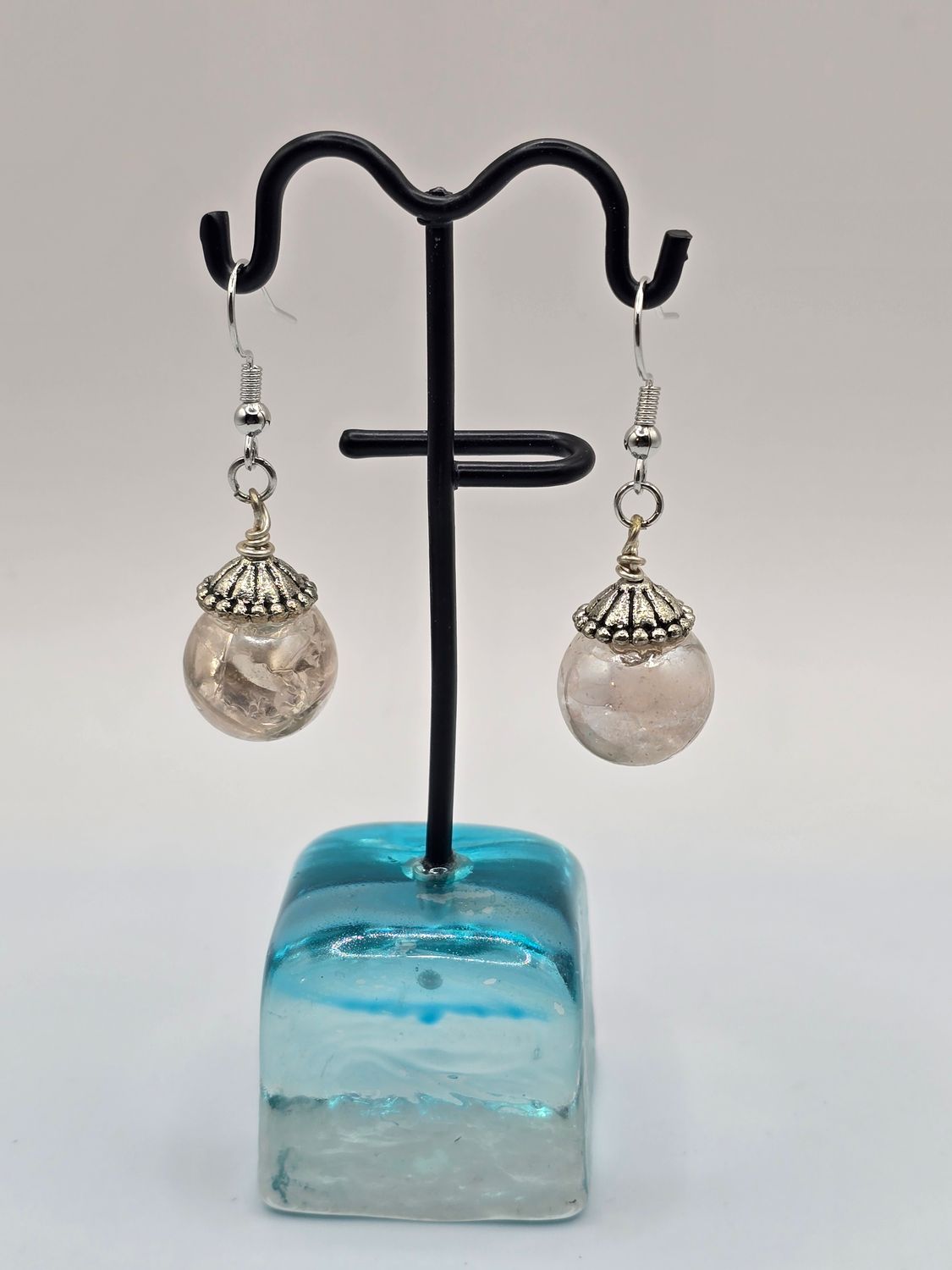 “Translucent Orbs” Earrings – Clear Glass/Resin &amp; Silver Accents