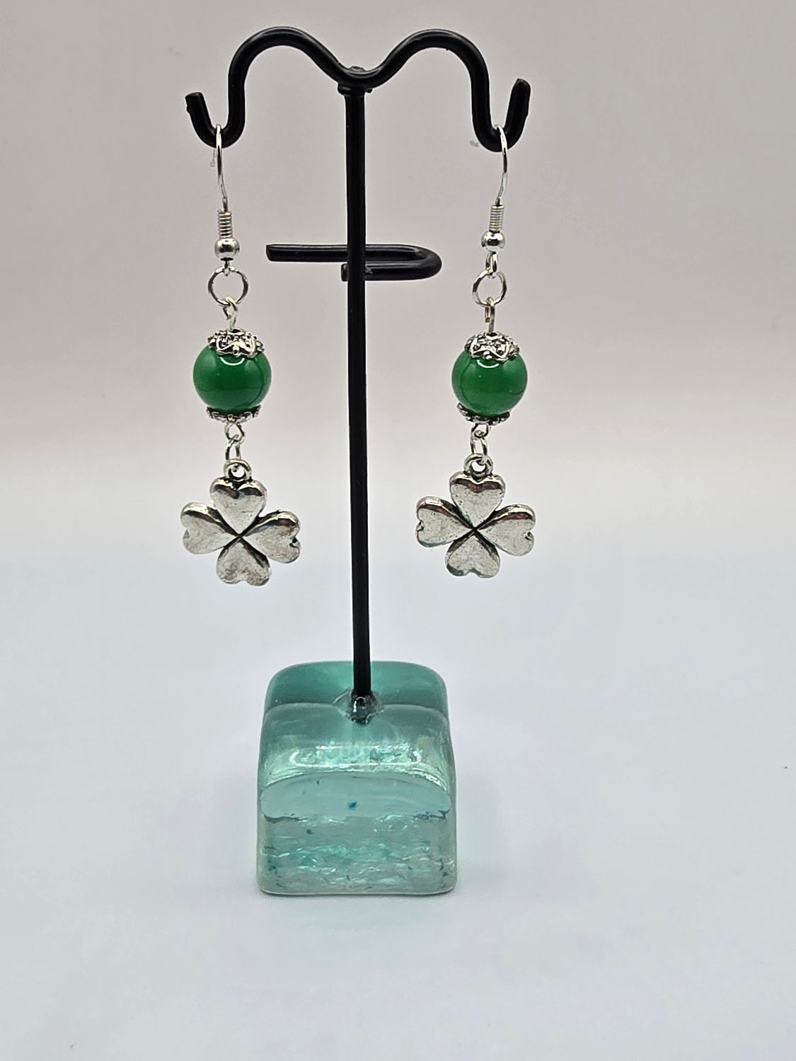 “Lucky Clover” Earrings – Green Beads &amp; Charm Drops