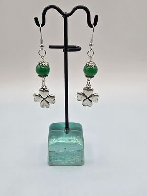“Lucky Clover” Earrings – Green Beads &amp; Charm Drops