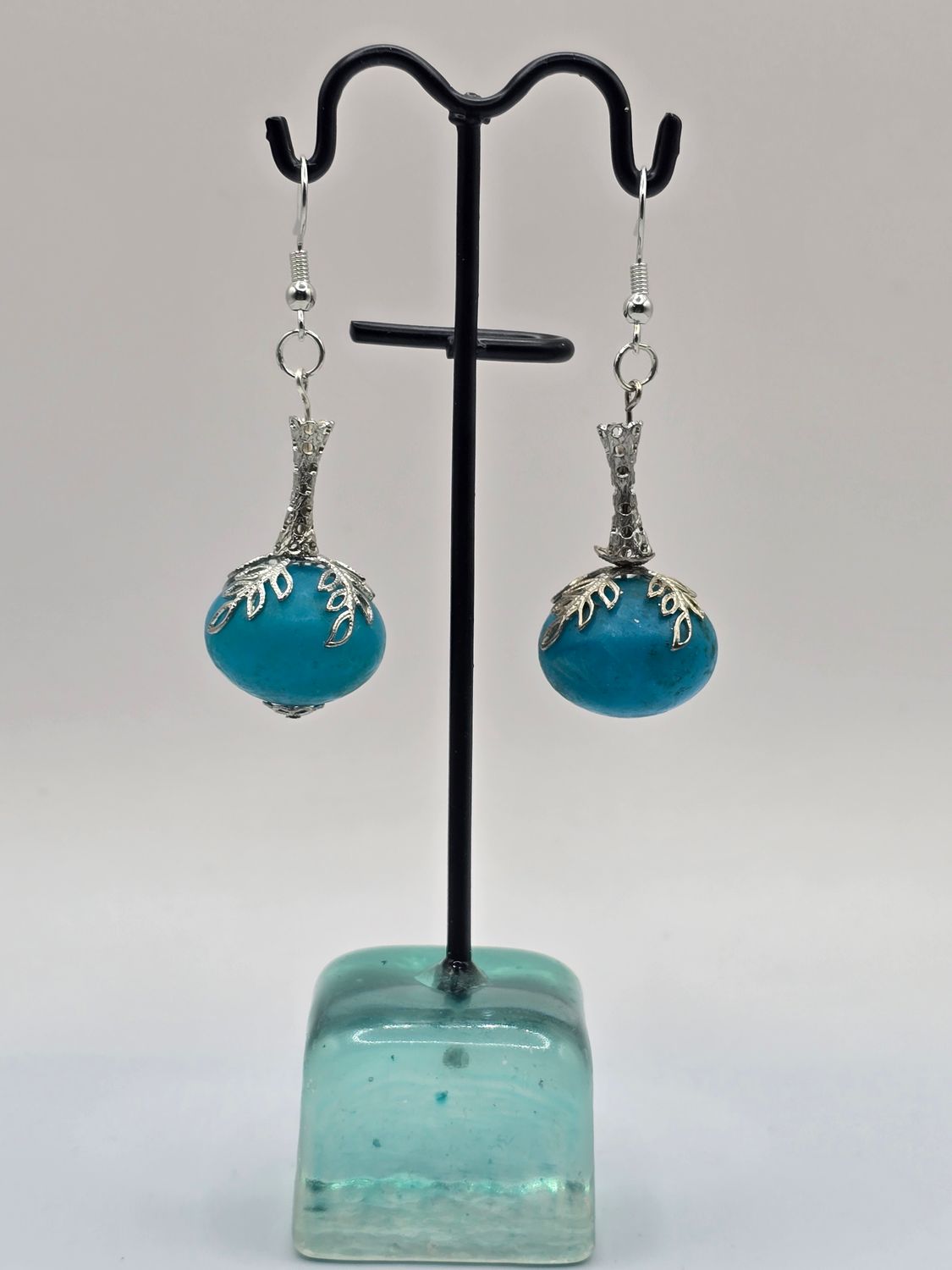“Azure Bloom” Earrings – Ornate Silver &amp; Blue Gemstone Drops