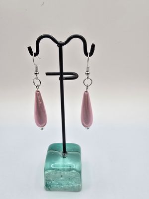 Shimmering Pink Teardrop Earrings – Handcrafted Elegance in Silver