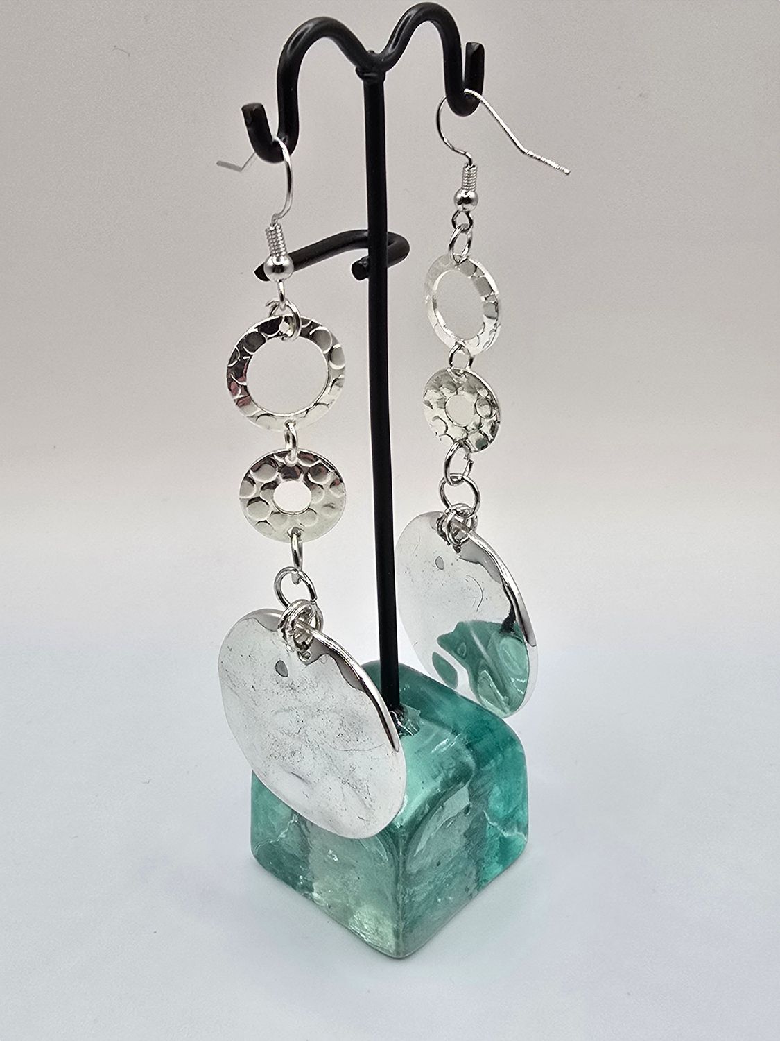 “Circle &amp; Disc” Earrings – Hammered Silver Dangles