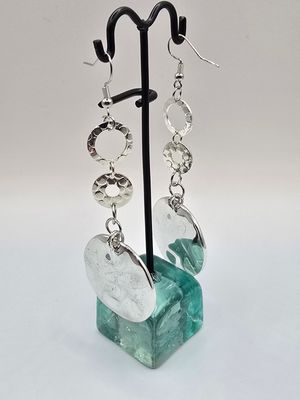 “Circle &amp; Disc” Earrings – Hammered Silver Dangles