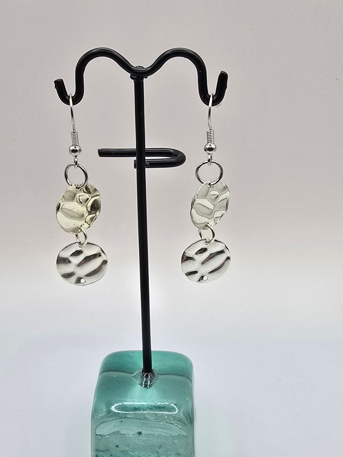 “Ripple Wave” Earrings – Textured Silver Disc Dangles