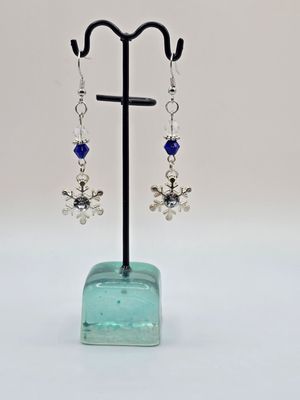 “Winter Crystal” Earrings – Snowflake Charms &amp; Frosted Beads
