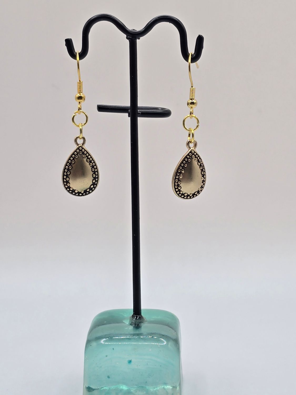 “Vintage Tear Drop” Earrings – Granulated gold-toned Dangles