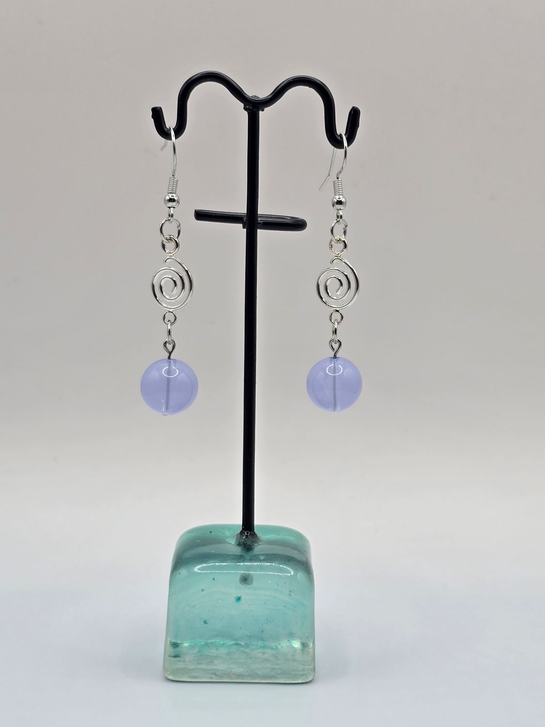“Lavender Haze” Earrings – Spiral Accents &amp; Translucent Drops