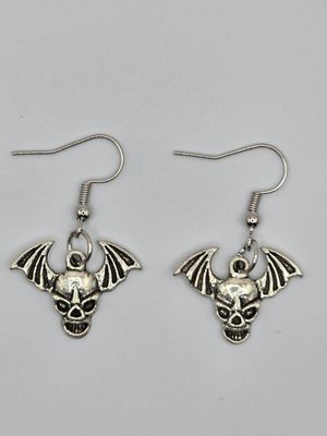 Graveyard Guard" Bat Skull Earrings