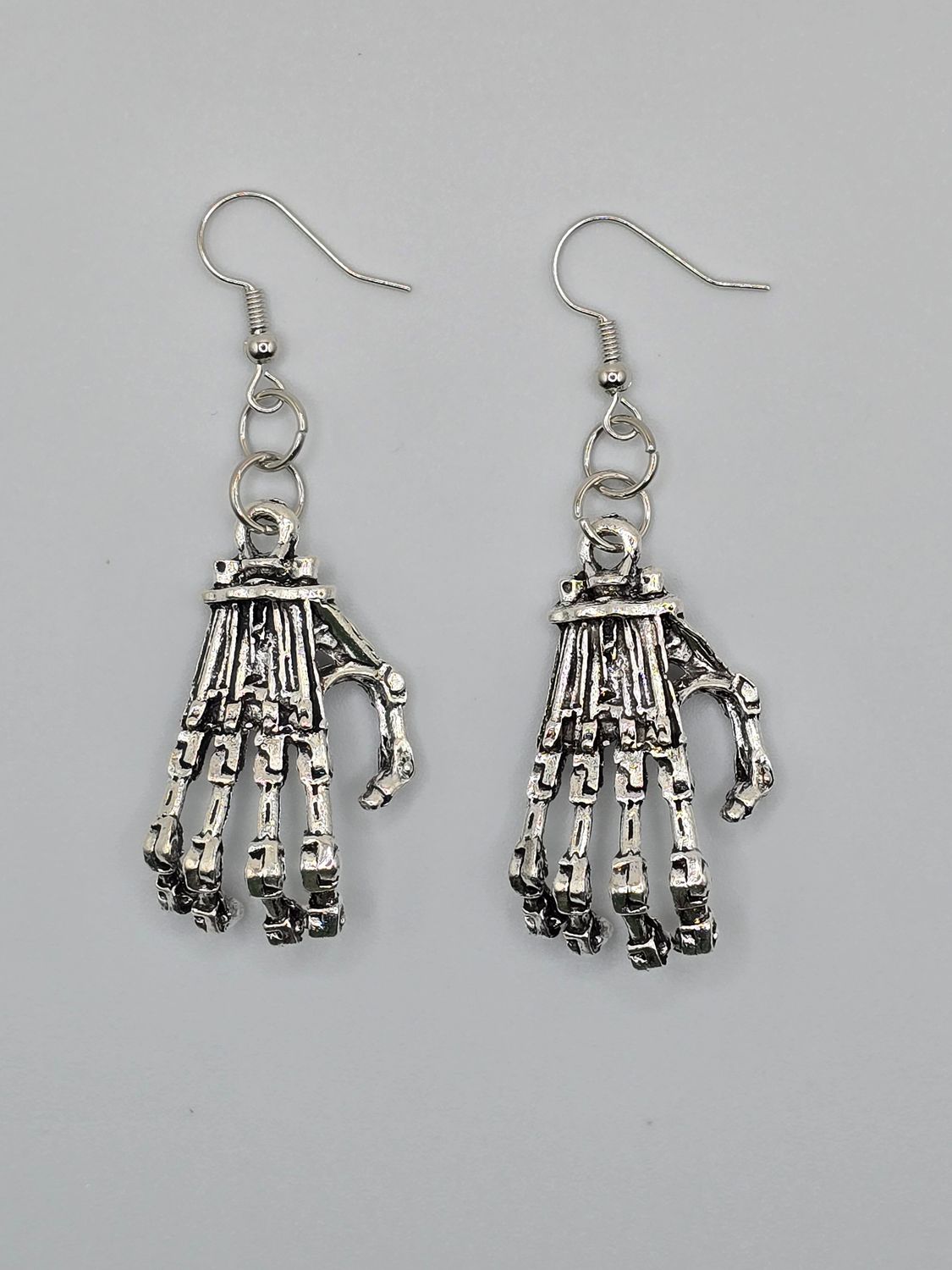 Grasp of the Grave Skeleton Hand Earrings – Silver-Toned Gothic Dangles
