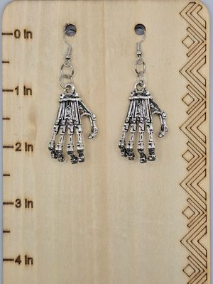 Grasp of the Grave Skeleton Hand Earrings – Silver-Toned Gothic Dangles