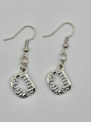 Fanged Flair Vampire Teeth Dangle Earrings – Silver-Toned Gothic Drops