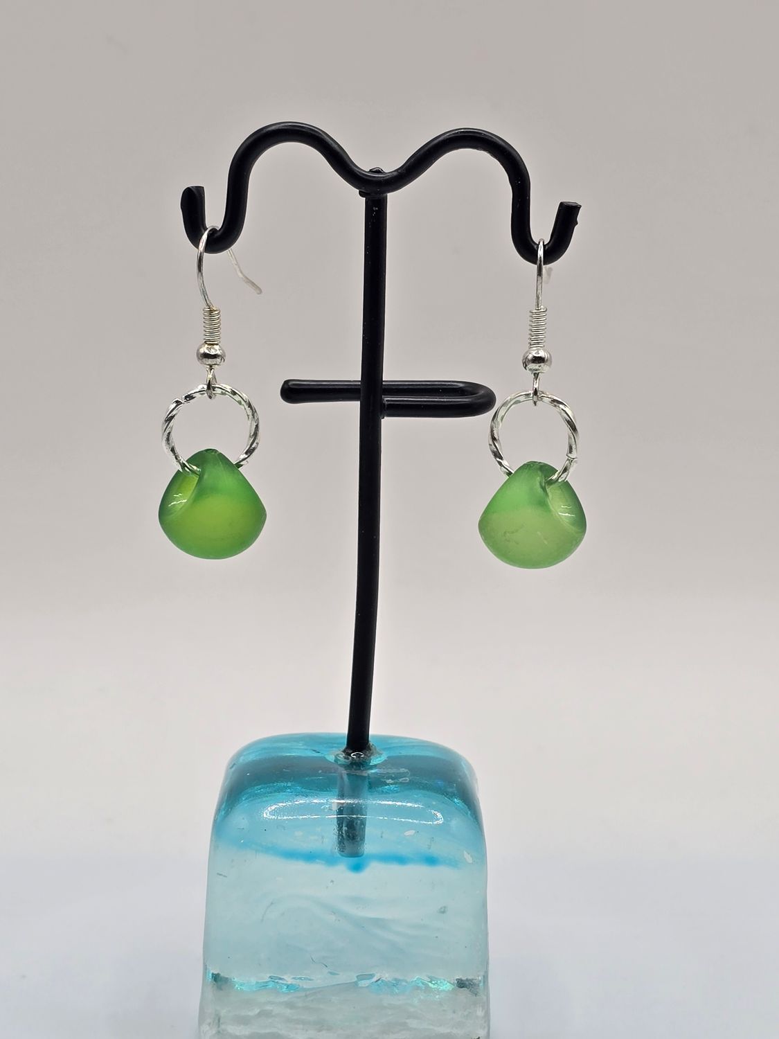 Verdant Glow: Green Bead Dangle Earrings