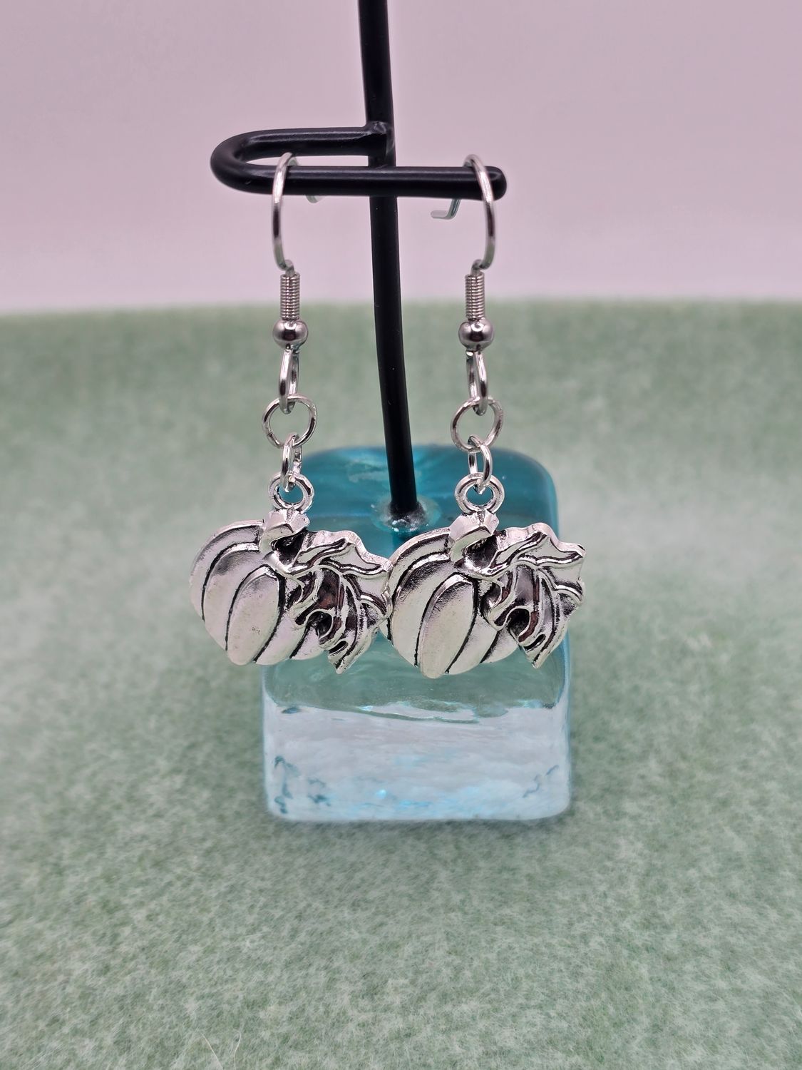 Harvest Gleam: Silver Pumpkin Dangle Earrings