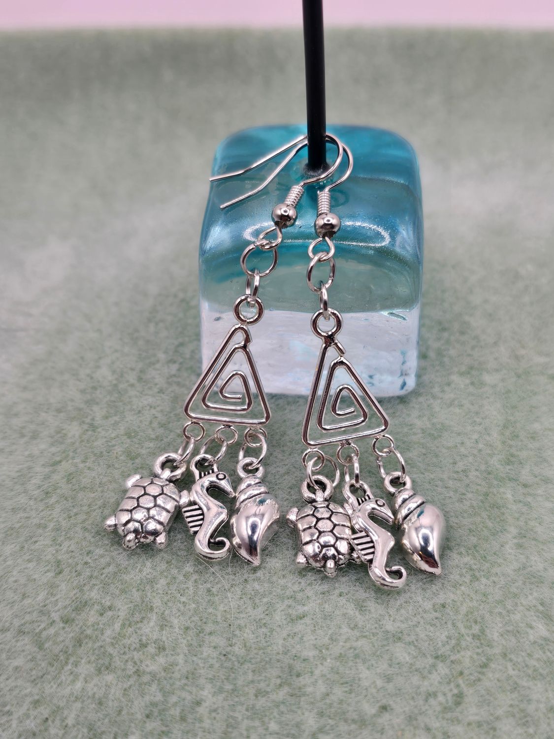 Tide Trio: Turtle, Seahorse &amp; Shell Dangle Earrings