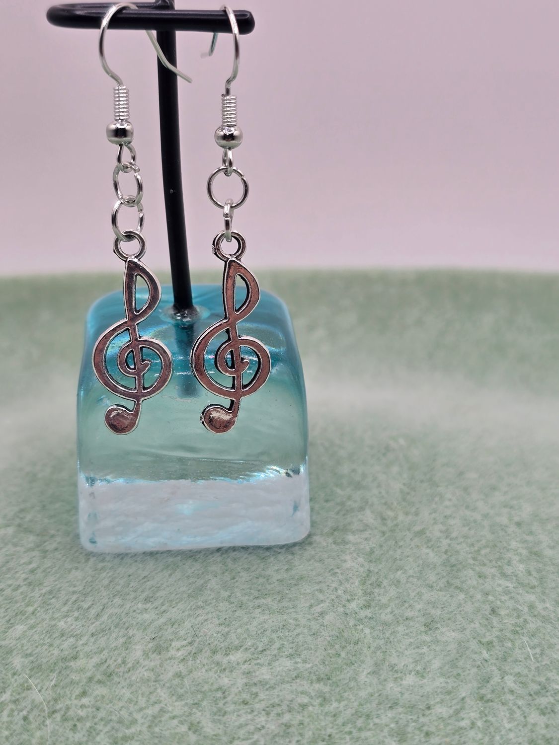 Crescendo: Silver Treble Clef Dangle Earrings