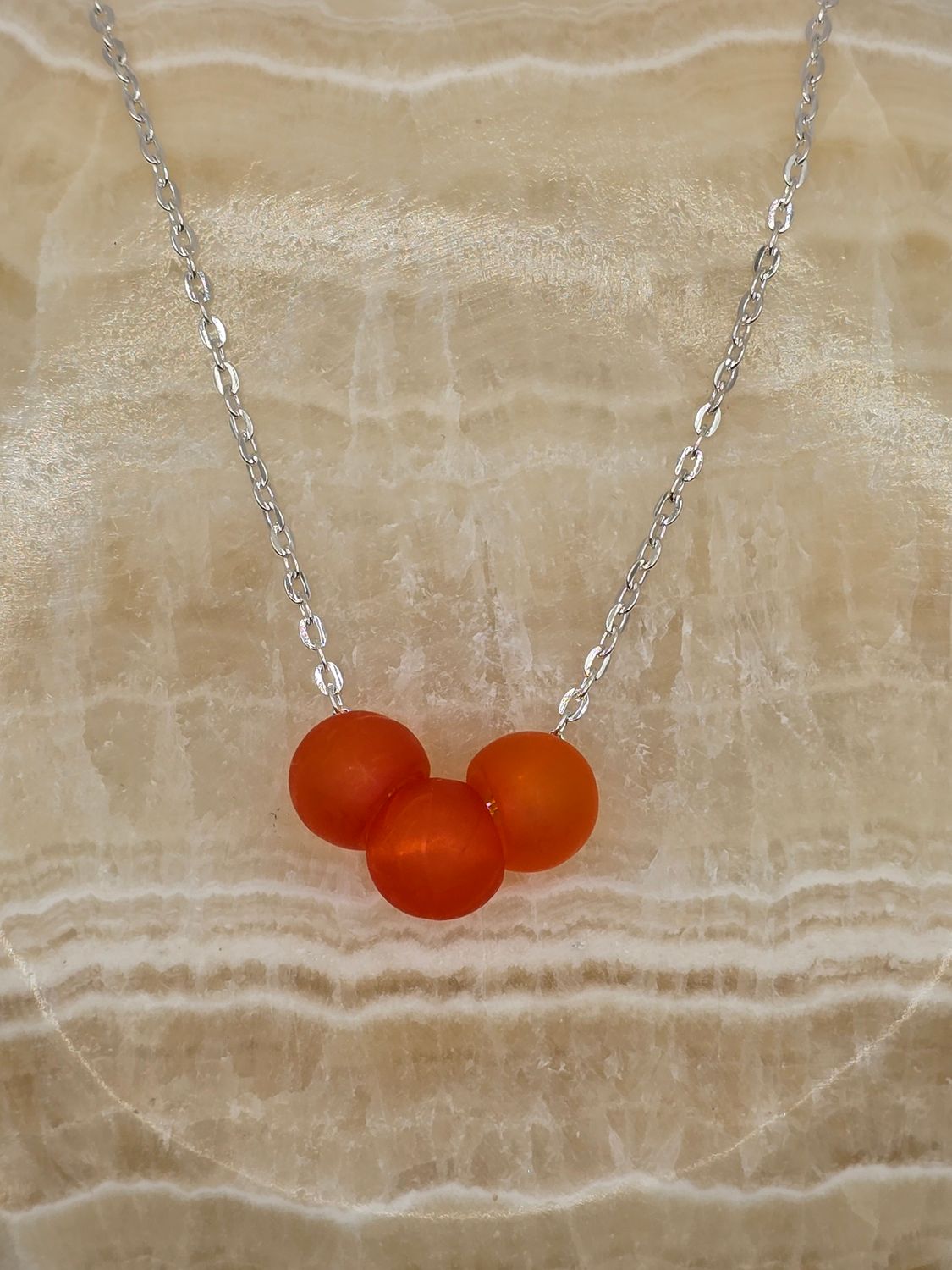 Sunset Trio – Orange Bead Pendant Necklace