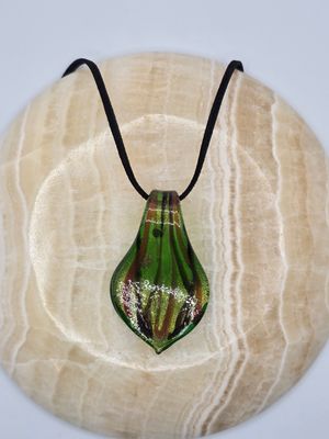 Verdant Ember Pendant – Glass Leaf on Black Cord