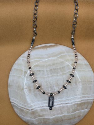 Luna Plates Necklace – Tribal Pewter &amp; Cream Metal Chain