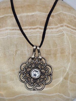 Midnight Fleur Pendant – Crystal &amp; Black Cord Necklace