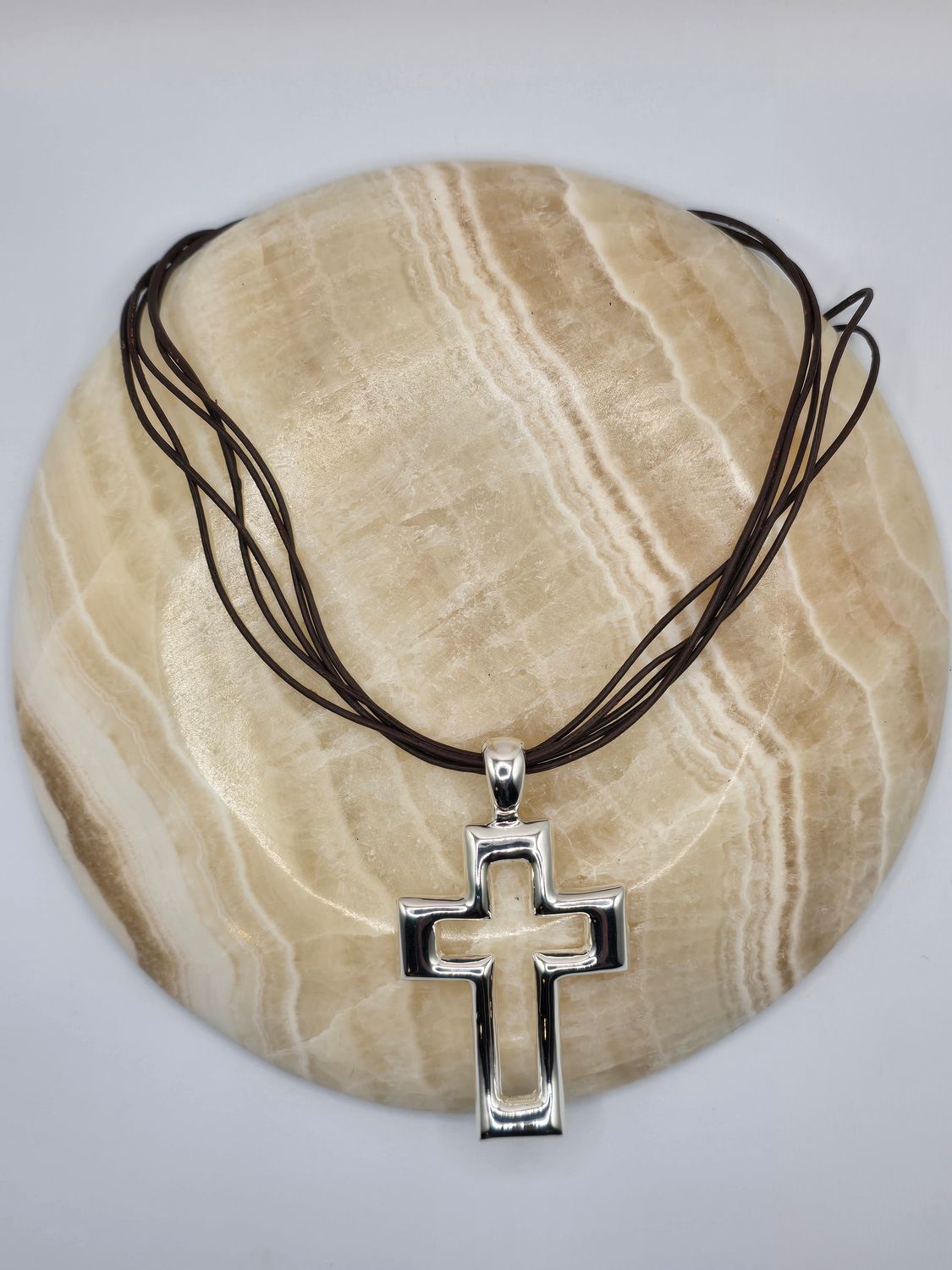 Sacred Hollow – Silver Cross &amp; Cord Necklace
