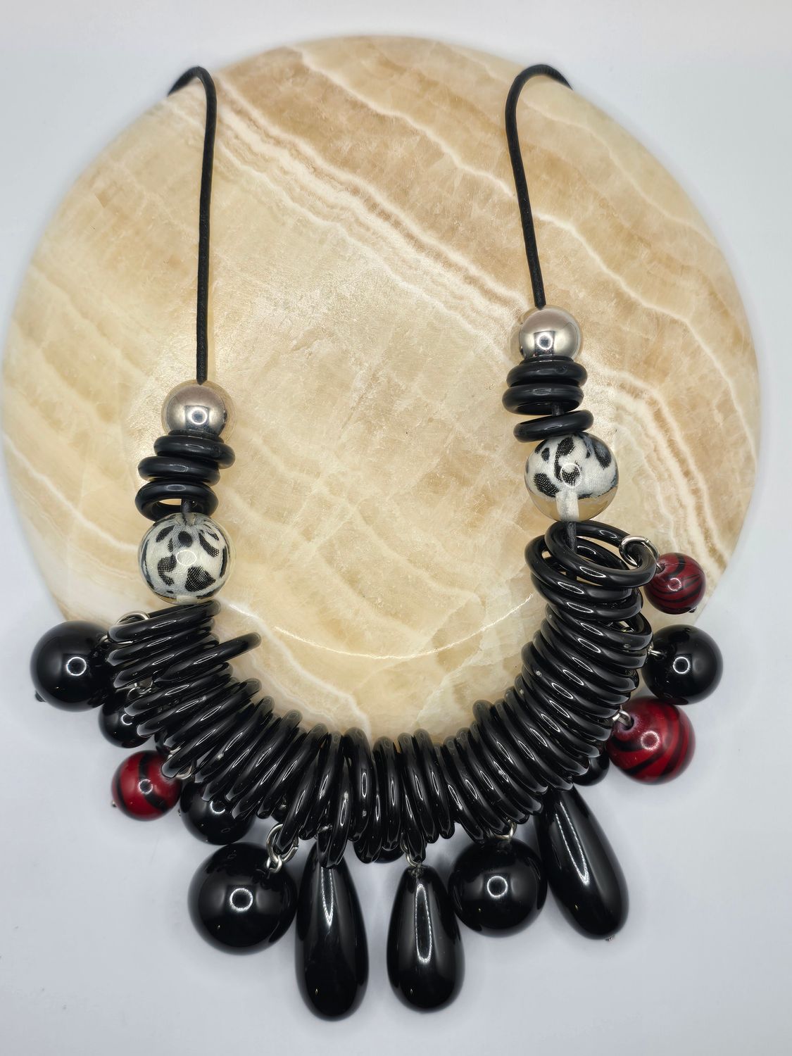 Shadow Riot Necklace – Black Spiral &amp; Red Accent Necklace