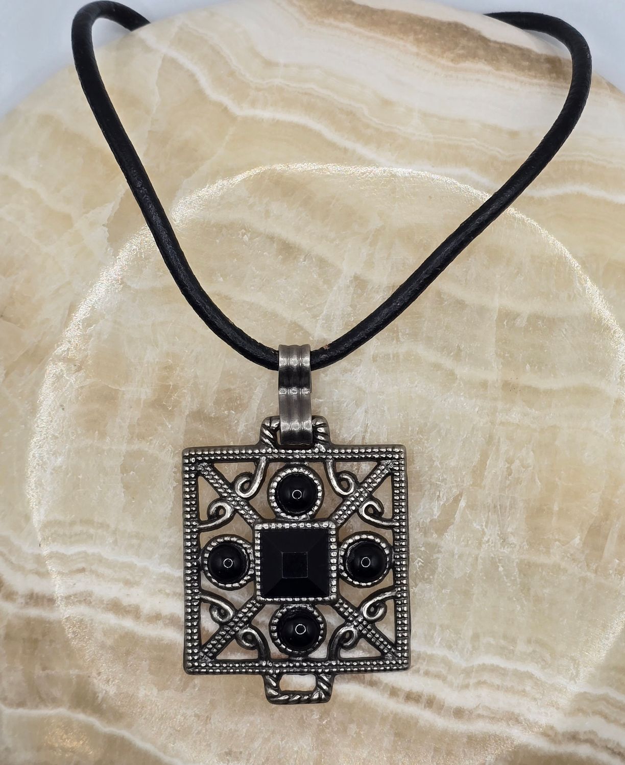 Onyx Talisman Pendant – Ornate Black Gem Necklace