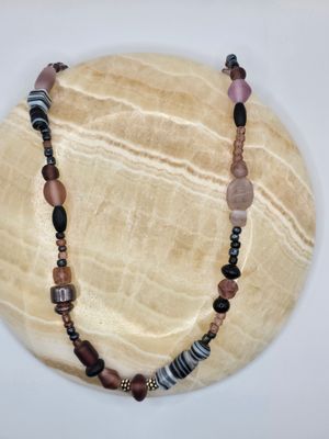 Painted Stones Necklace – Mix of Purple, Zebra, &amp; Earth Tone Beads