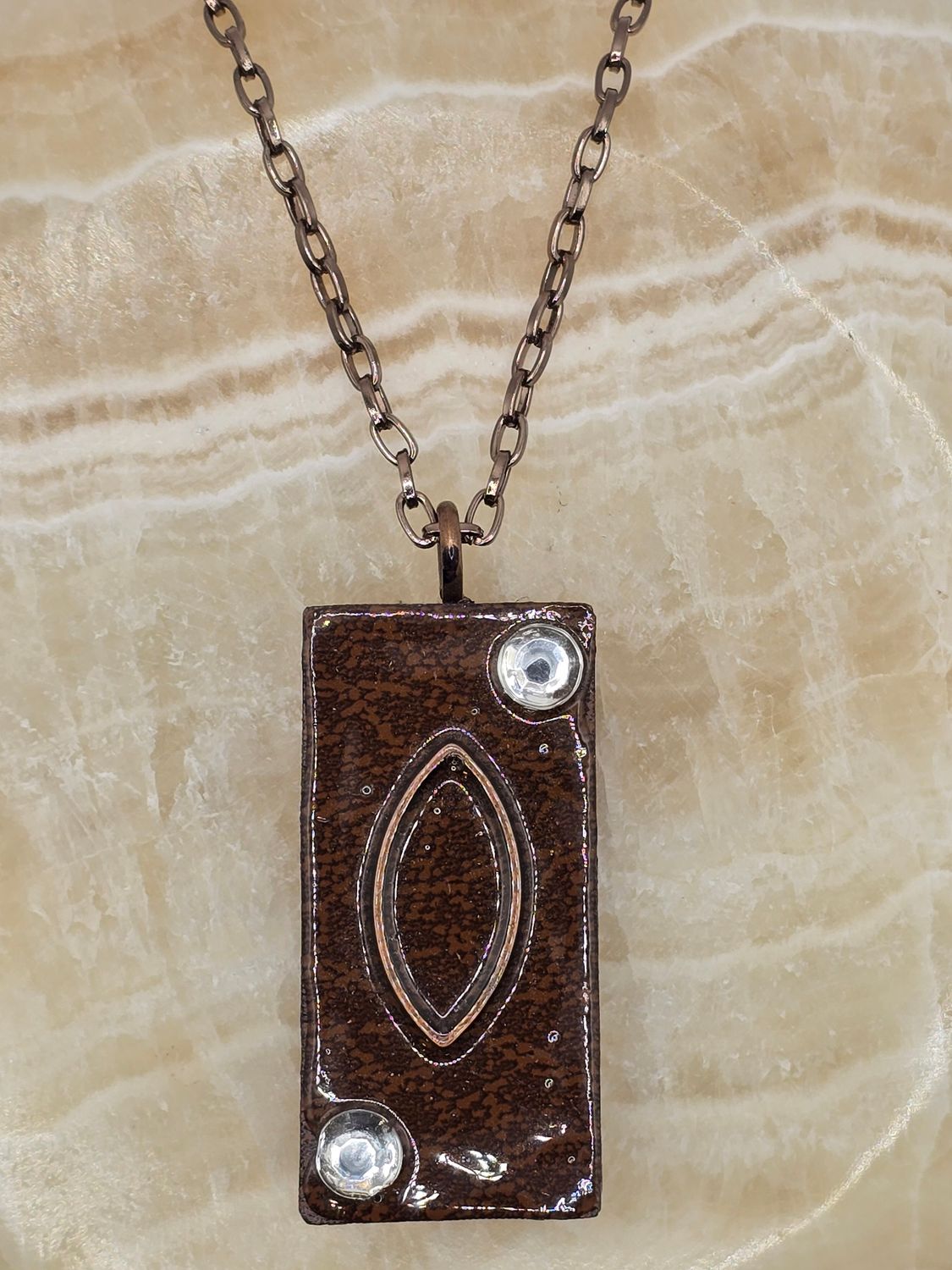 Ginger Gem Necklace – Leather &amp; Crystal Rectangle on Chain