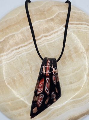 Echo Pattern Necklace – Geometric Glass Pendant on Black Cord