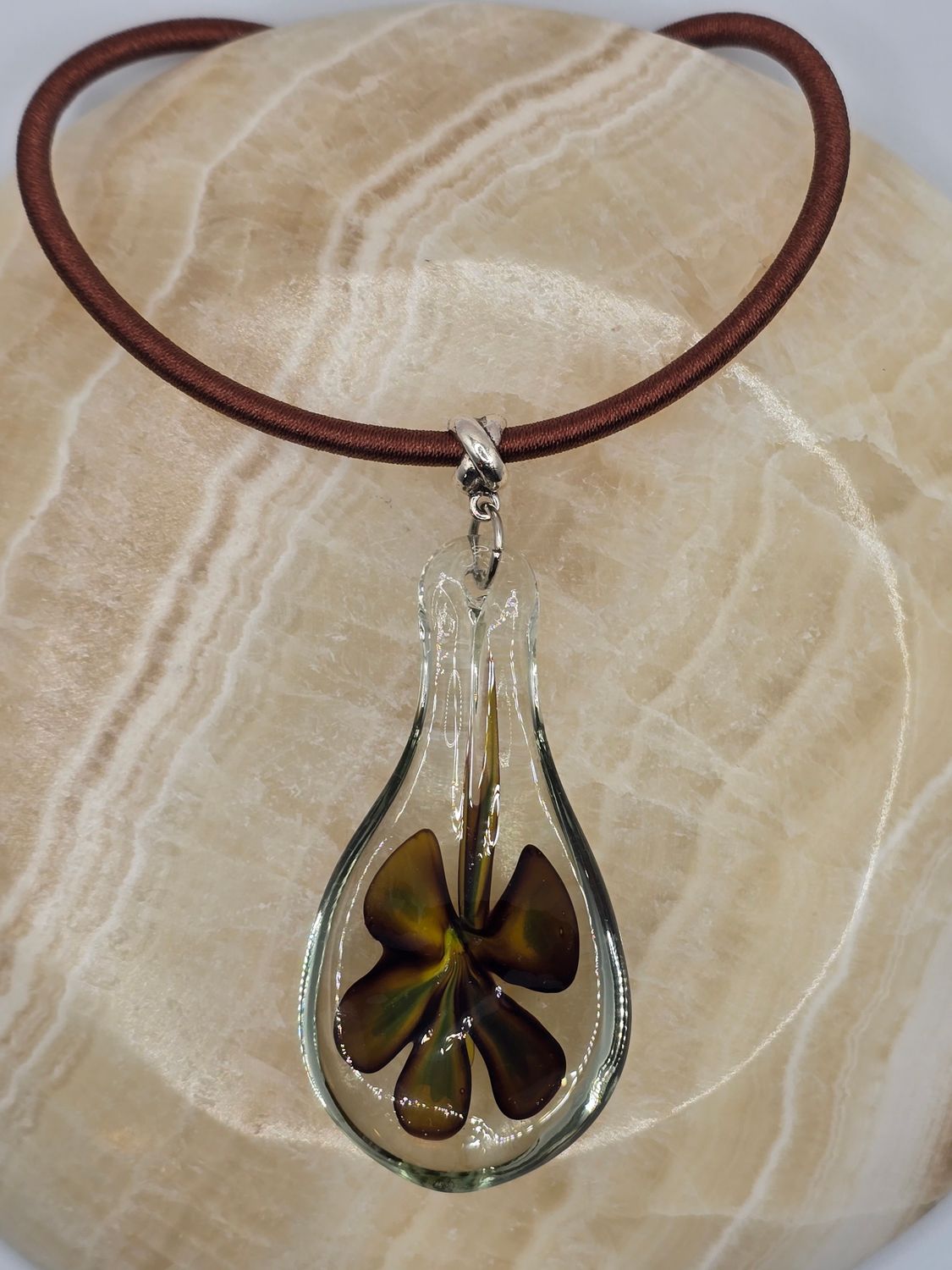 Evergreen Aura: Teardrop Glass Pendant Necklace