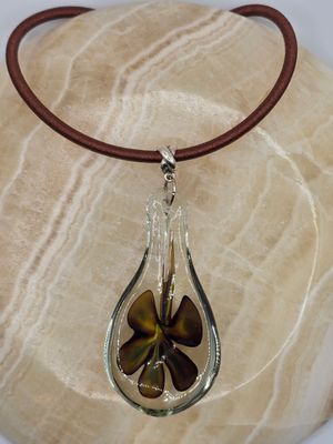 Evergreen Aura: Teardrop Glass Pendant Necklace